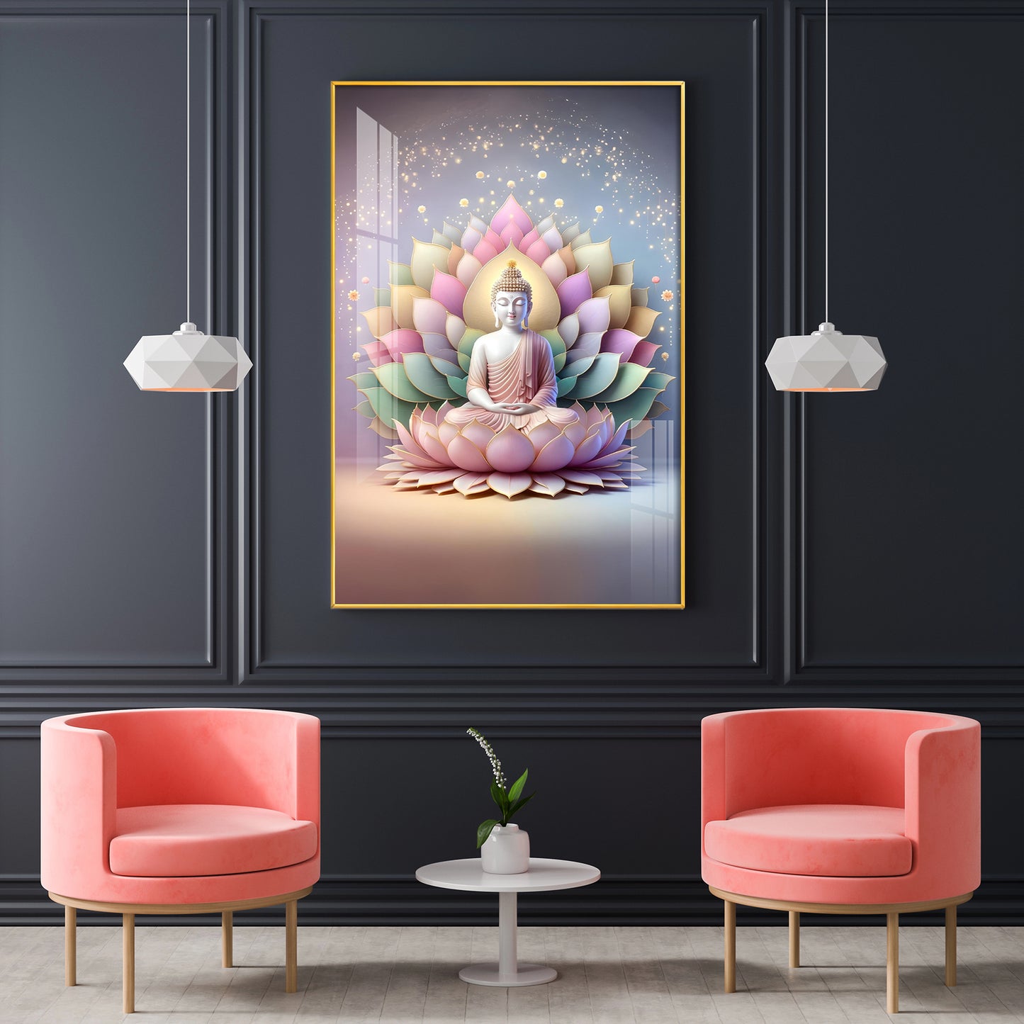 Pastel Buddha Canvas Glass Finish Vertical Wall Art