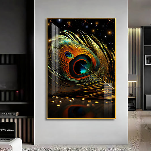 Radiant Feathered Glass Finish Vertical Wall Art