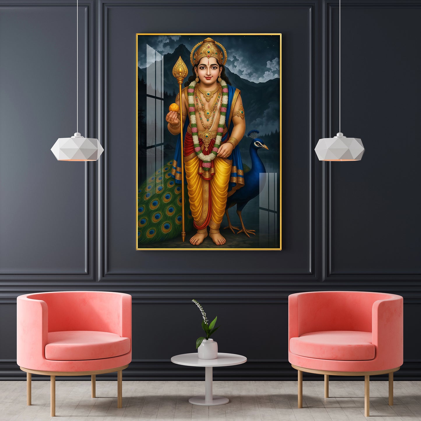 Lord Kartikeya Glass Finish Vertical Wall Art