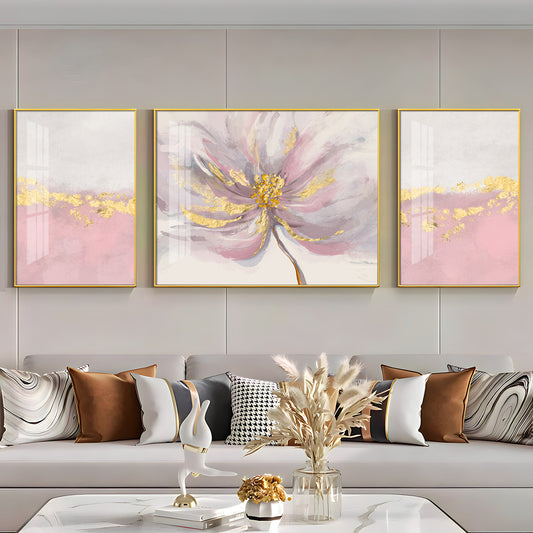 Pink Bloom Glass Finish Wall Art (Set Of 3)