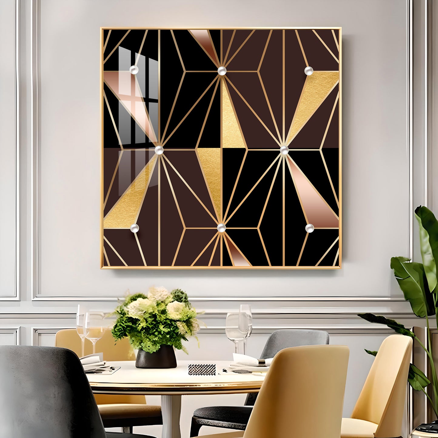 Geometric Glamour Glass Finish Square Wall Art