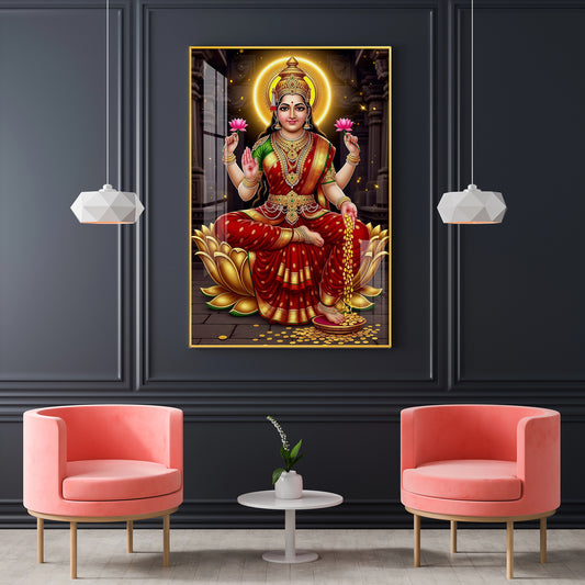 Lakshmi's Blessing Glass Finish Vertical Wall Art