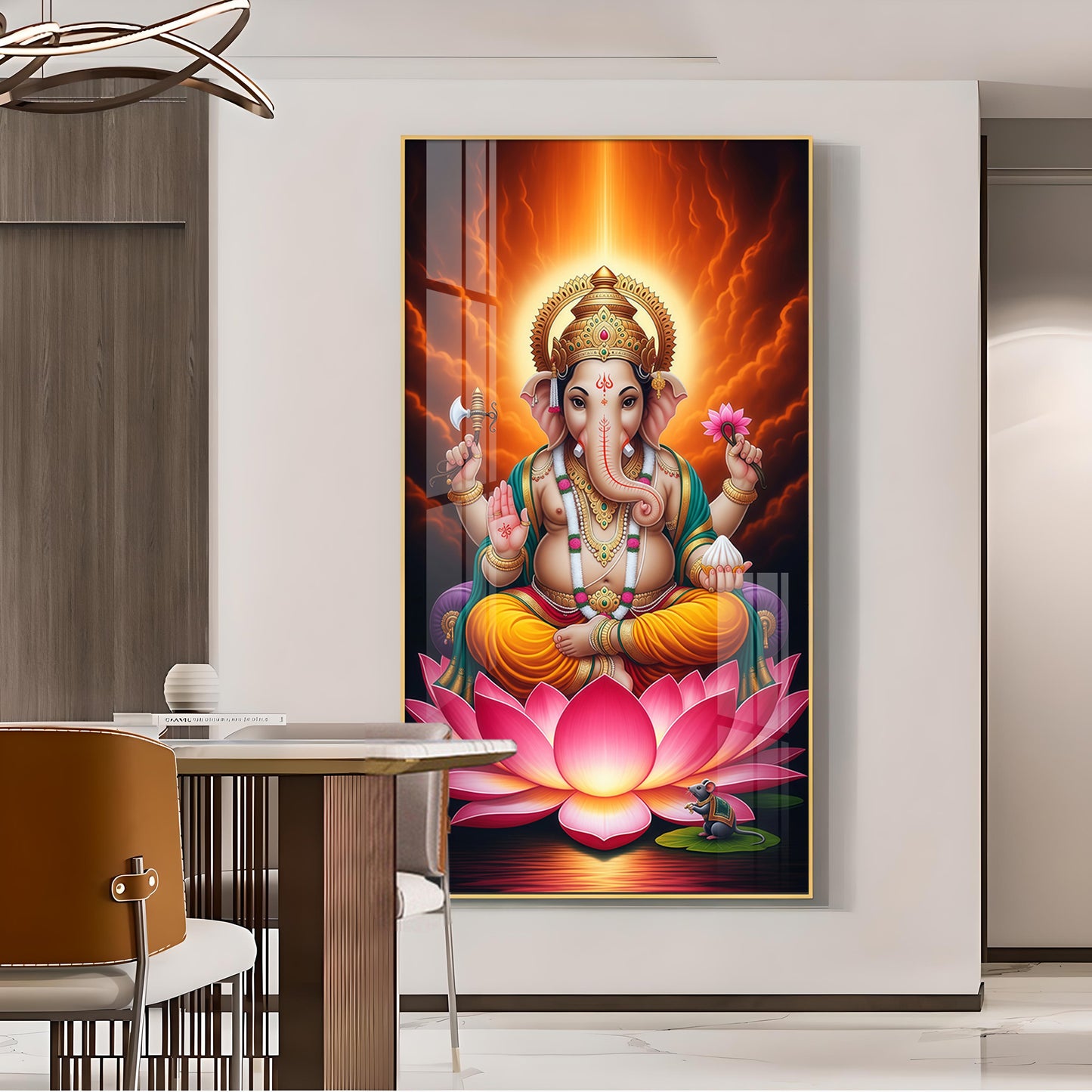 Lord Ganpati Ji Glass Finish Vertical Wall Art