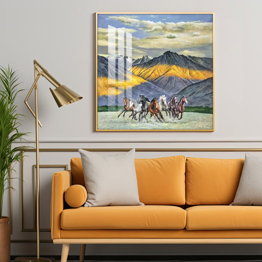 Horses in Motion Glass Finish Square Wall Art