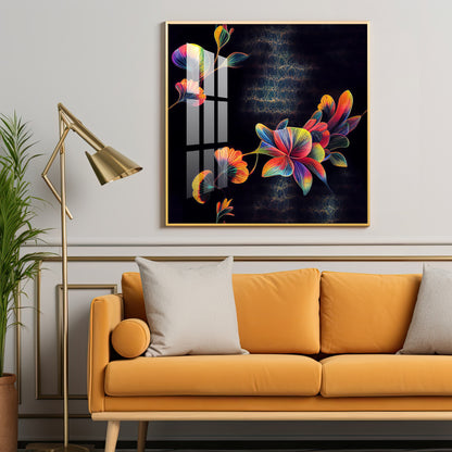 Multicolor Floral Serenity Glass Finish Square Wall Art