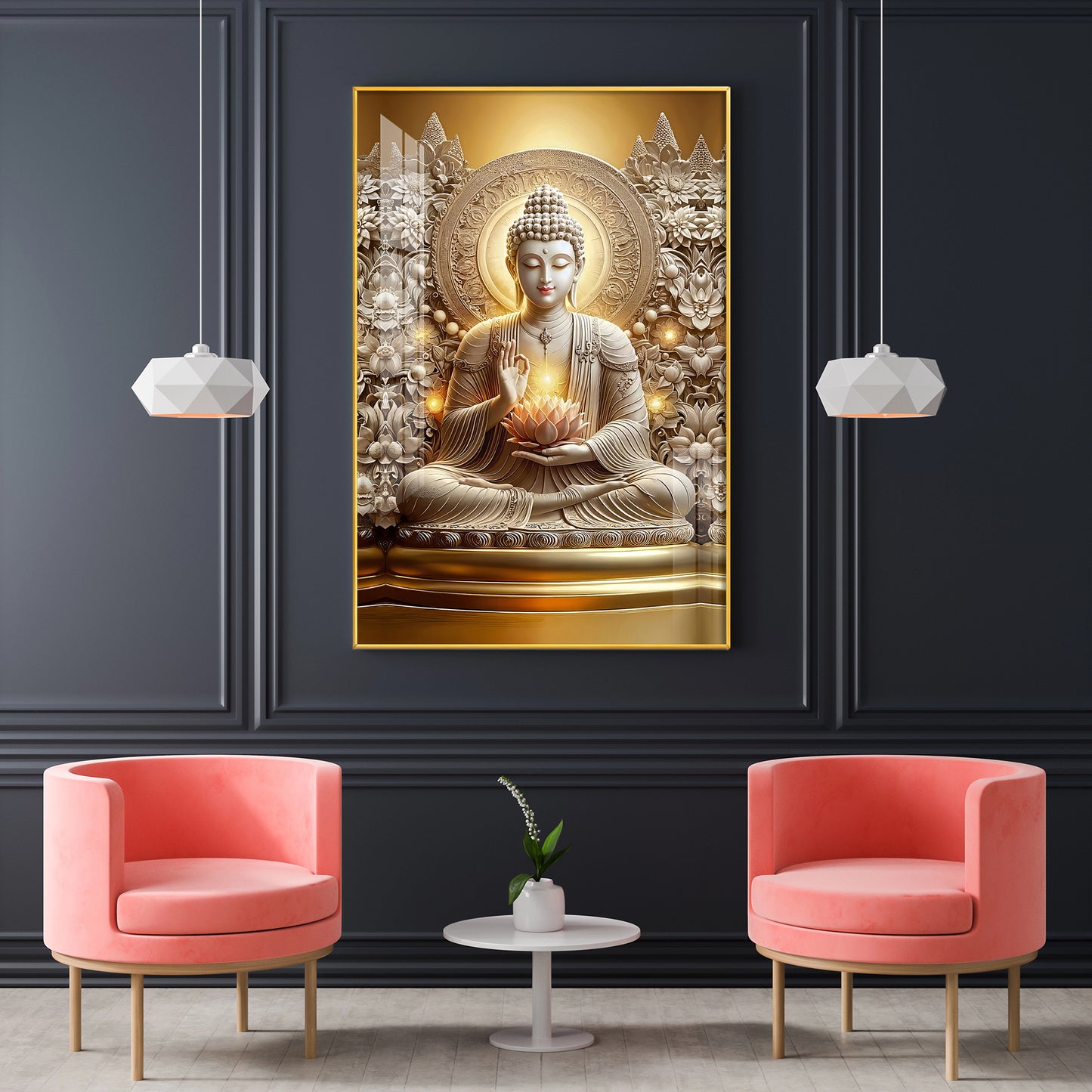 Divine Buddha Glass Finish Vertical Wall Art