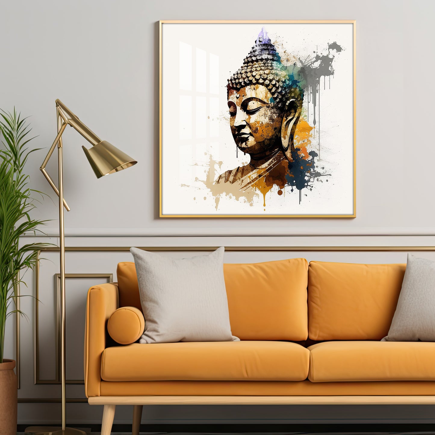 Buddha's Serenity Glass Finish Square Wall Art