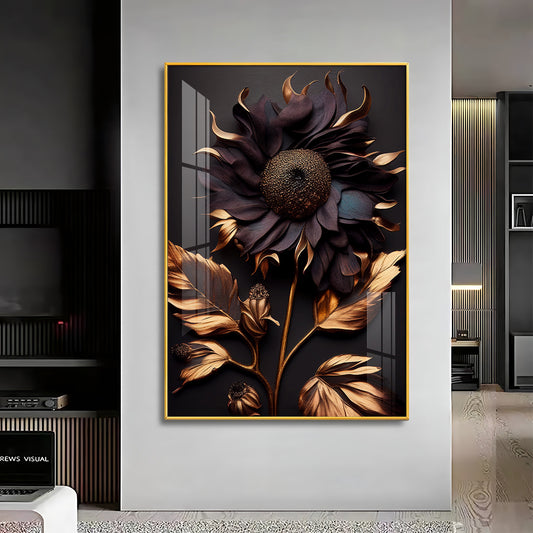 Golden Bloom Artistry Glass Finish Vertical Wall Art