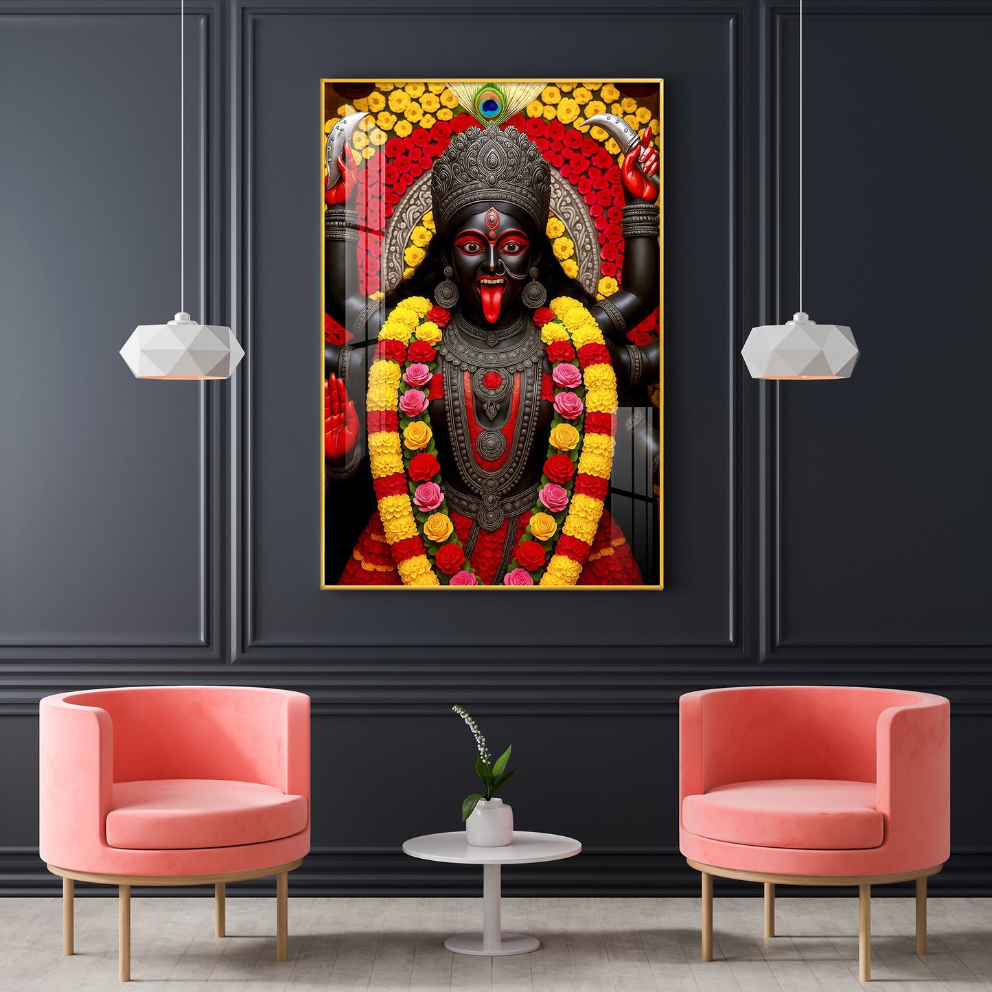 Hindu Goddess Kali Glass Finish Vertical Wall Art