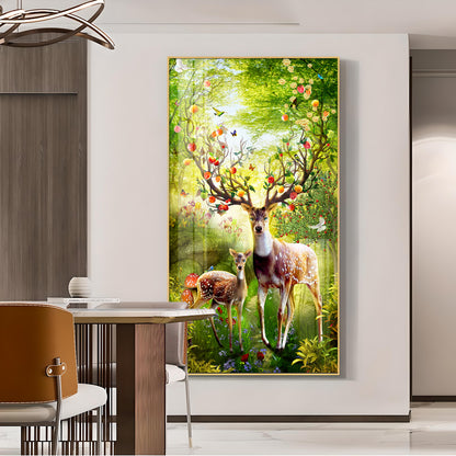 Majestic Deer Glass Finish Vertical Wall Art