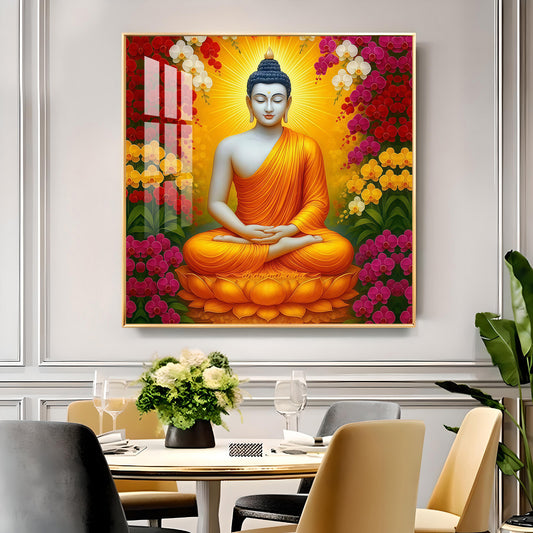 Serene Gautam Buddha Glass Finish Square Wall Art