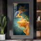 Golden Deer Jumping Glass Finish Vertical Wall Art