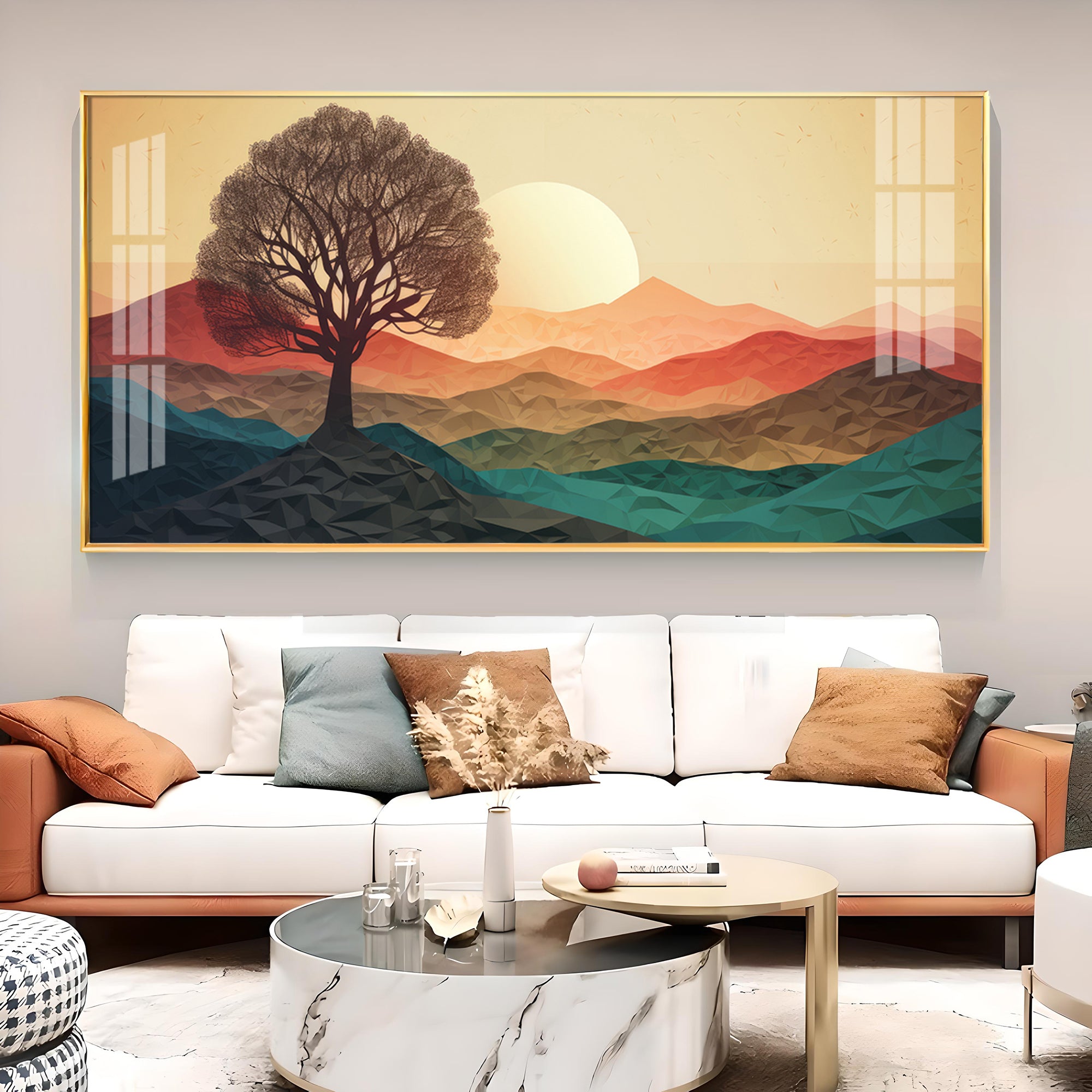 Majestic Sunlit Forest Glass Finish Horizontal Wall Art