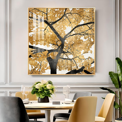 Radiant Tree of Gold Glass Finish Square Wall Art