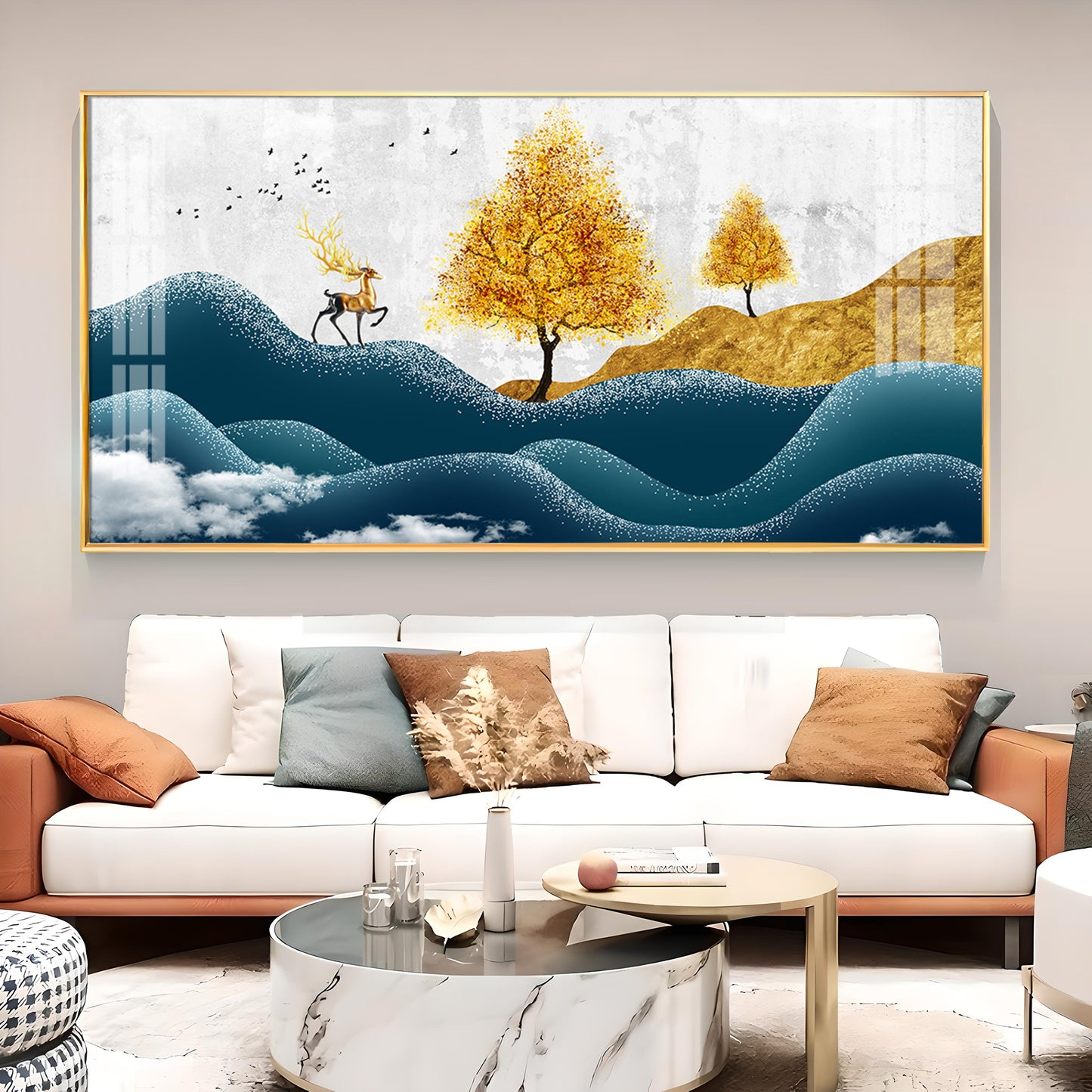 Deer In Forest Glass Finish Horizontal Wall Art