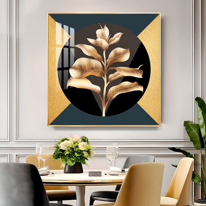 Golden Leaf Glass Finish Square Wall Art