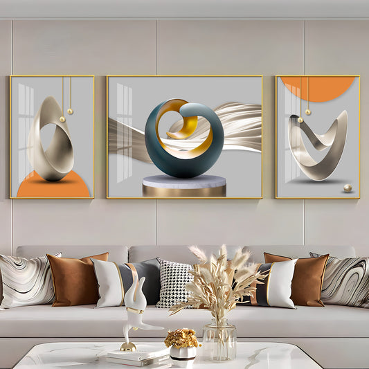 3D Abstract Art Glass Finish Wall Art (Set Of 3)