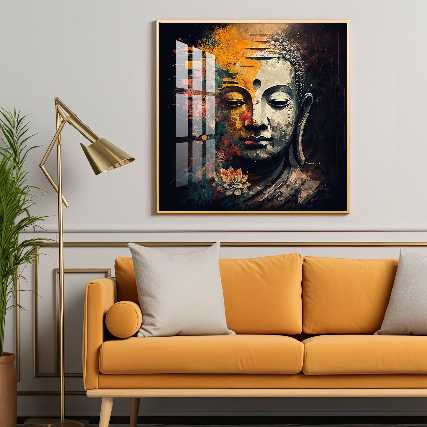 Buddha's Tranquil Essence Glass Finish Square Wall Art