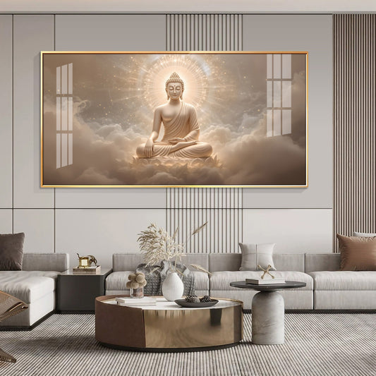Majestic Buddha Aura Glass Finish Horizontal Wall Art