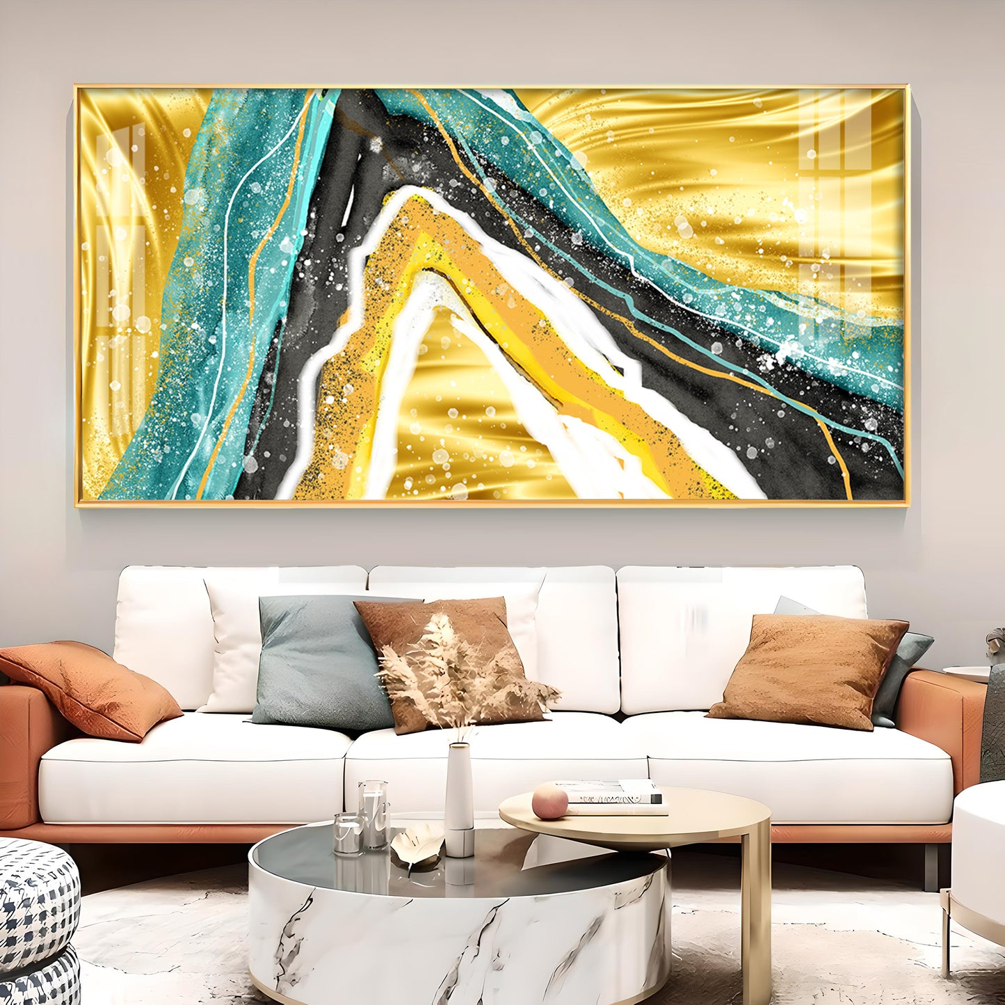 Colorful Marble Finish Glass Finish Horizontal Wall Art