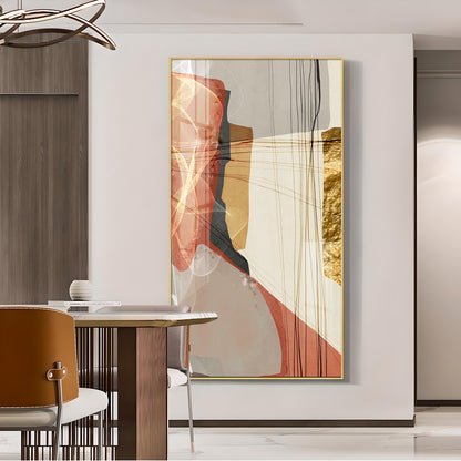 Gold-Red Abstraction Glass Finish Vertical Wall Art