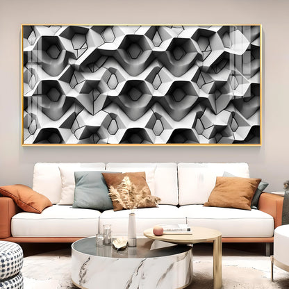 Beautiful Geometric Gray Background Glass Finish Horizontal Wall Art