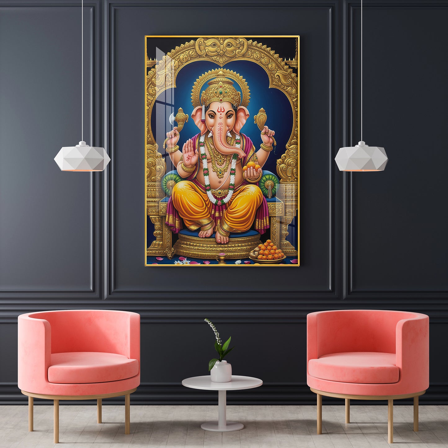 Divine Lord Ganesh Ji Glass Finish Vertical Wall Art