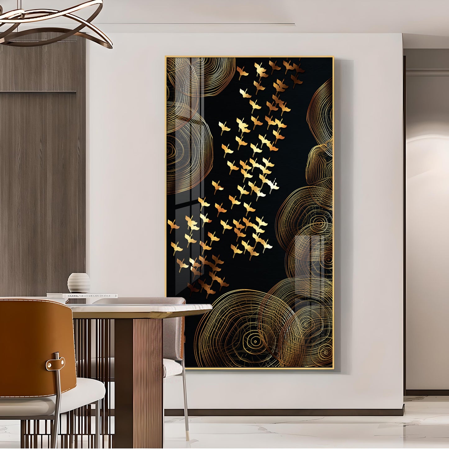 Luminescent Flight Glass Finish Vertical Wall Art