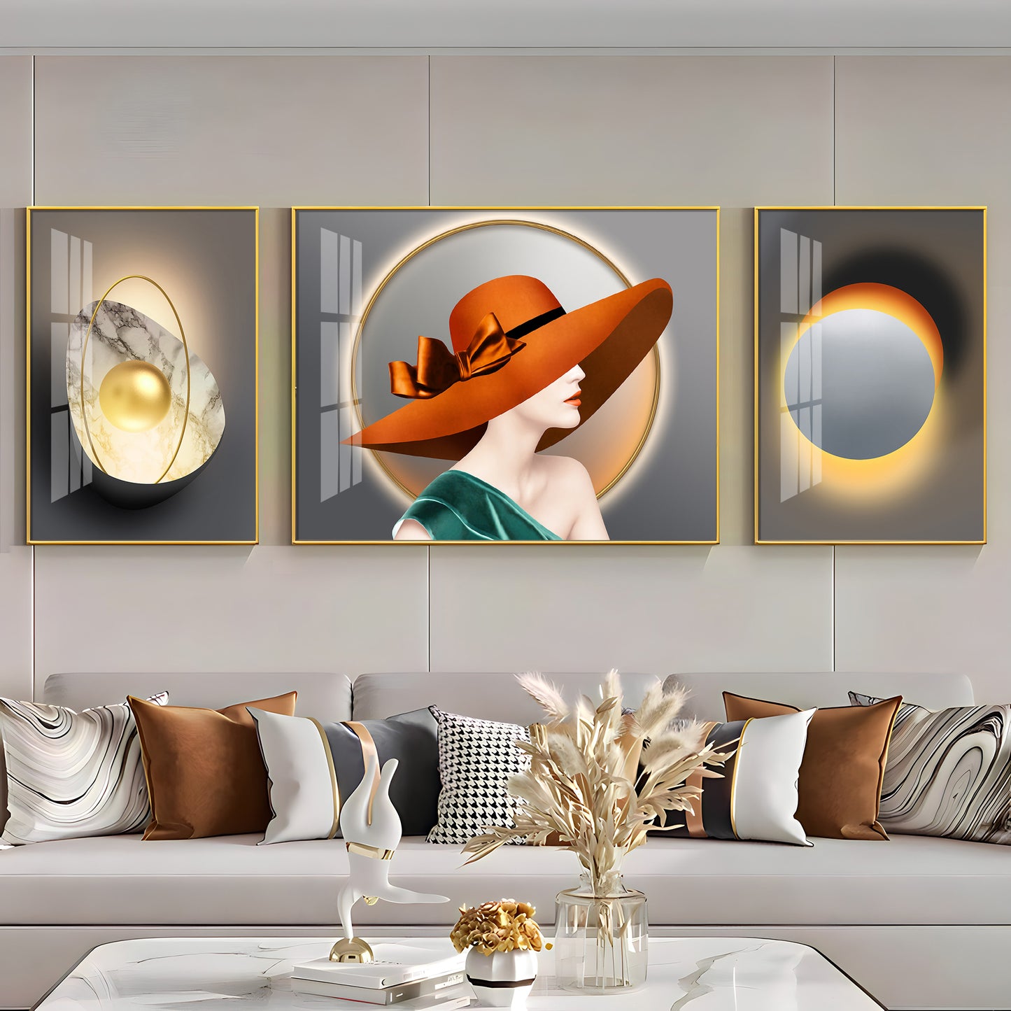 Girl With Orange Hat Glass Finish Wall Art (Set Of 3)