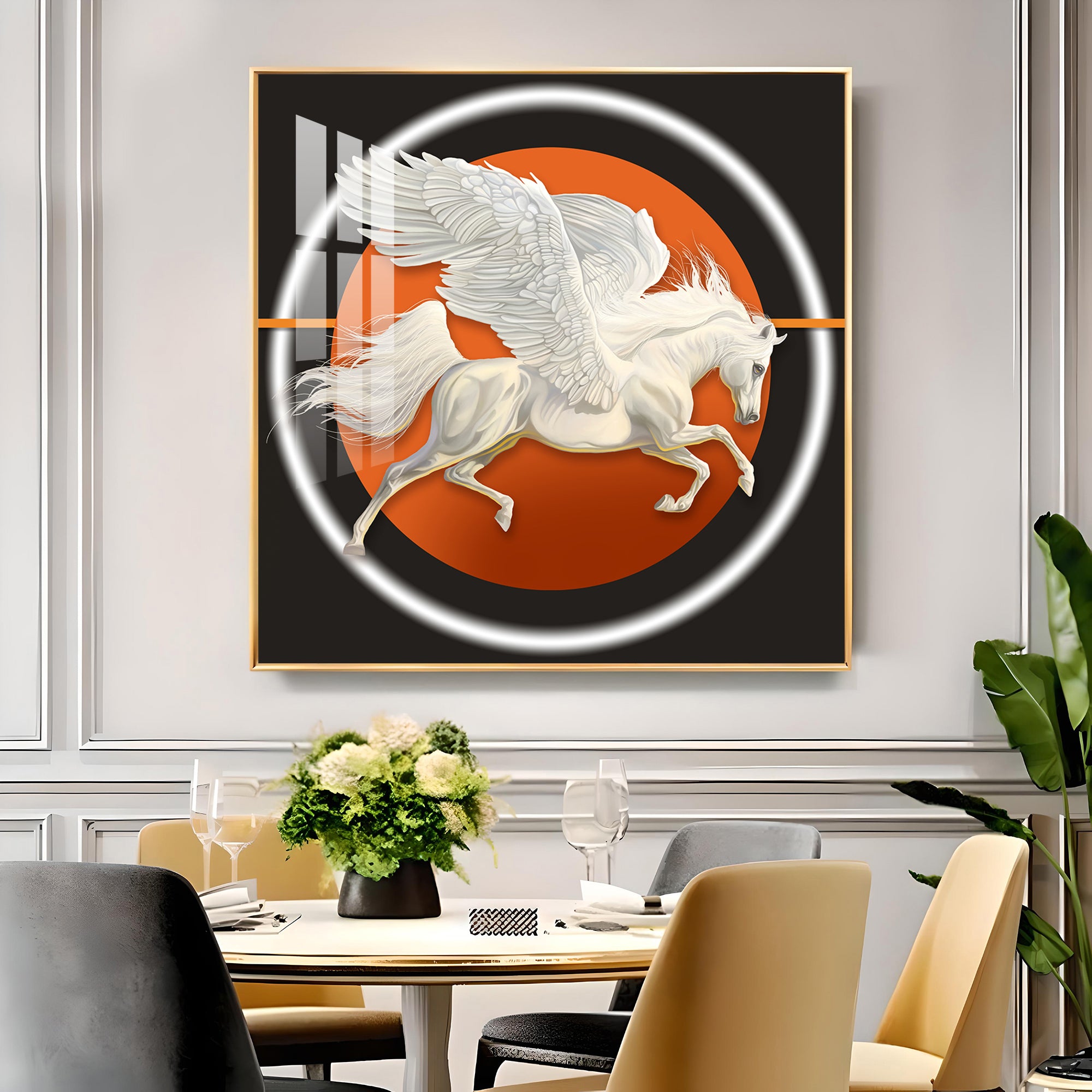 Ethereal Pegasus Glass Finish Square Wall Art