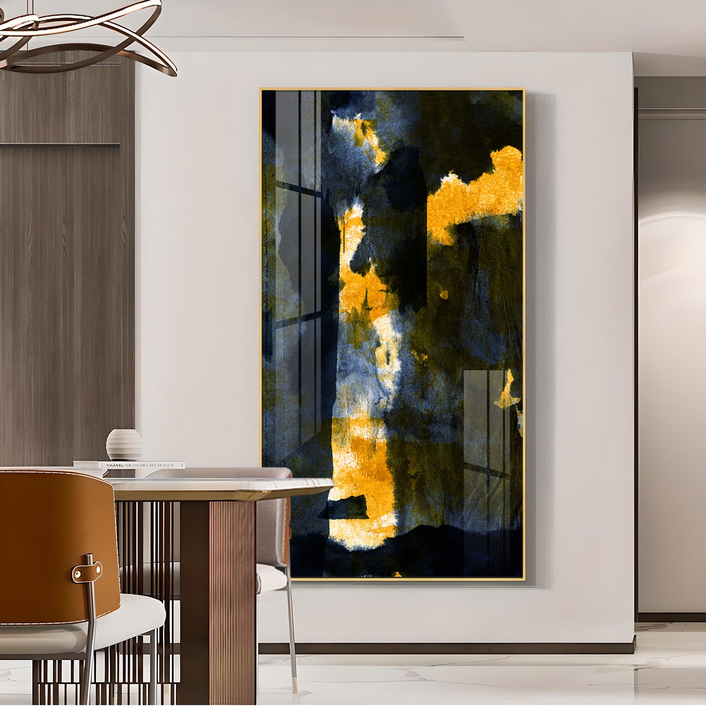 Golden Nightfall Glass Finish Vertical Wall Art