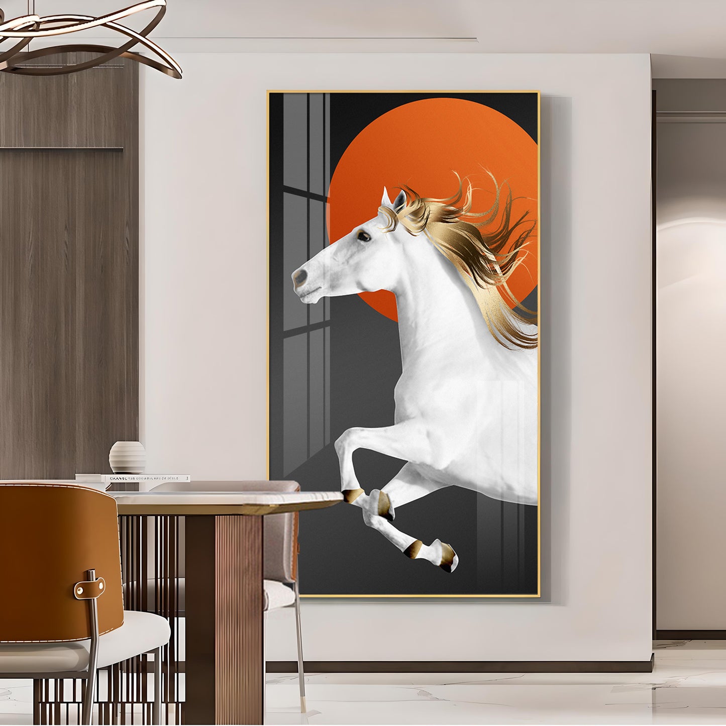 Jumping Horse With Blond Glass Finish Vertical Wall Art