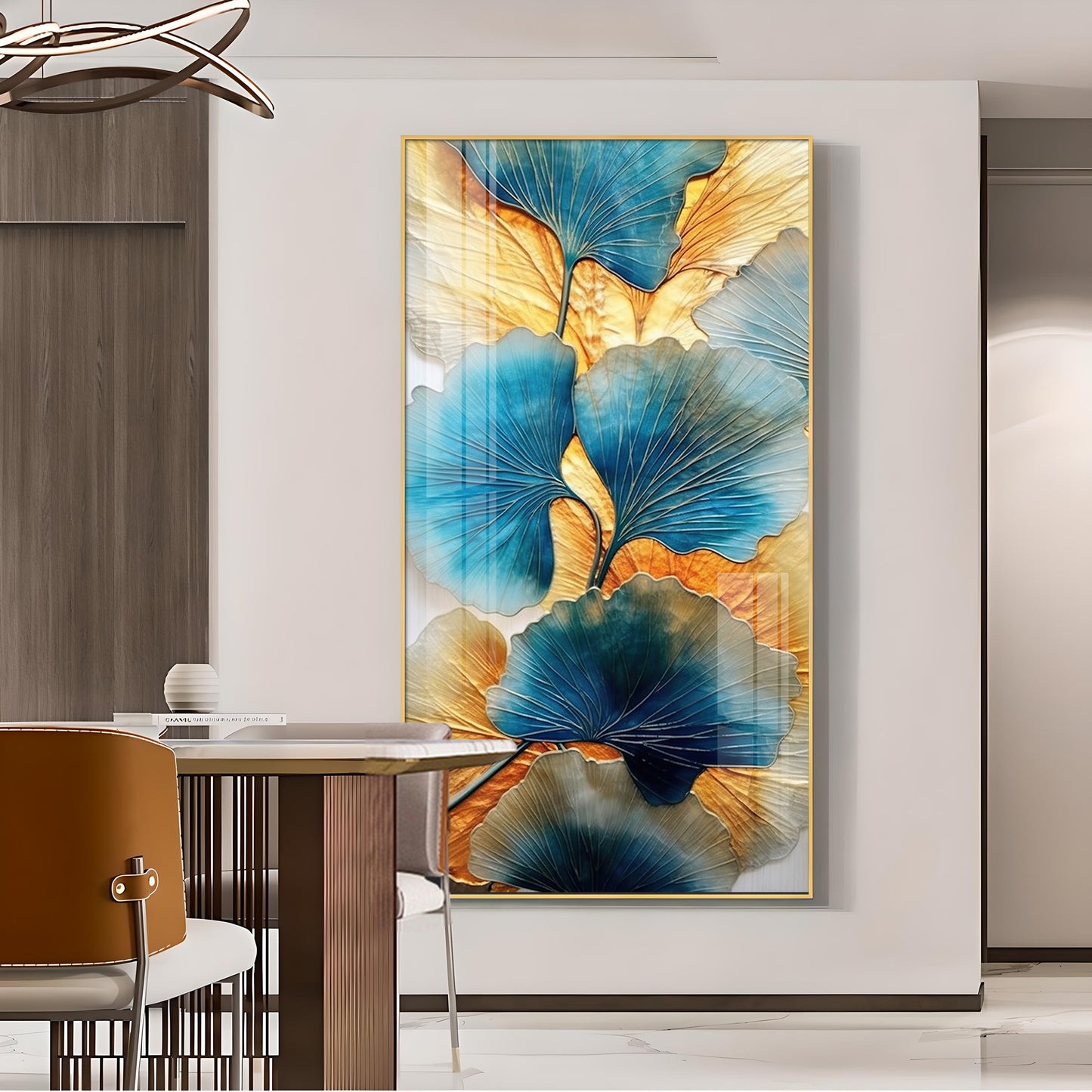 Noir Petal Glass Finish Vertical Wall Art