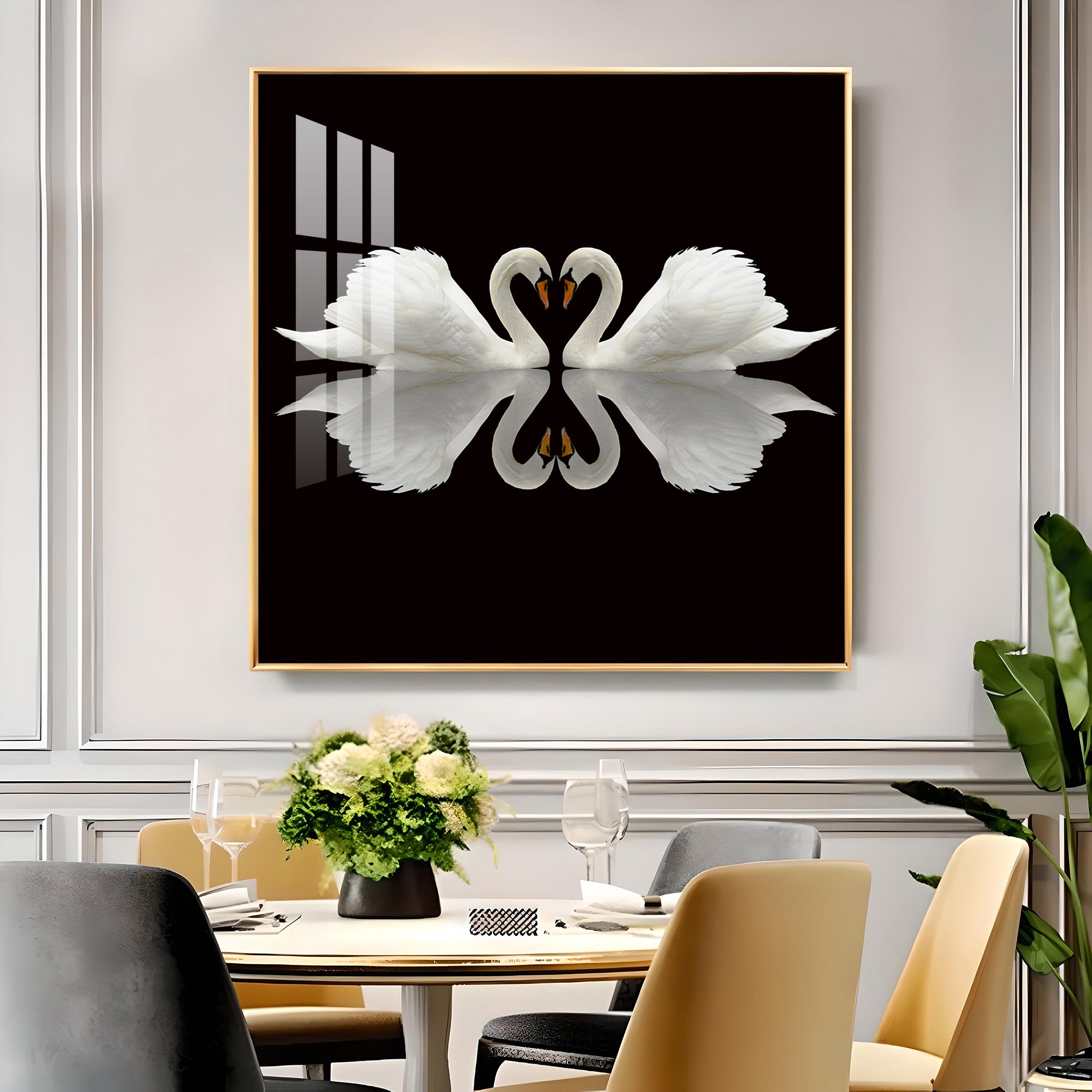 Ethereal Swan Mirage Glass Finish Square Wall Art