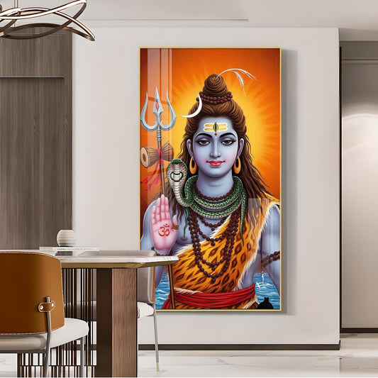 Lord Shiva Bholenath Glass Finish Vertical Wall Art