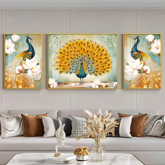 Regal Feathers Glass Finish Wall Art (Set Of 3)