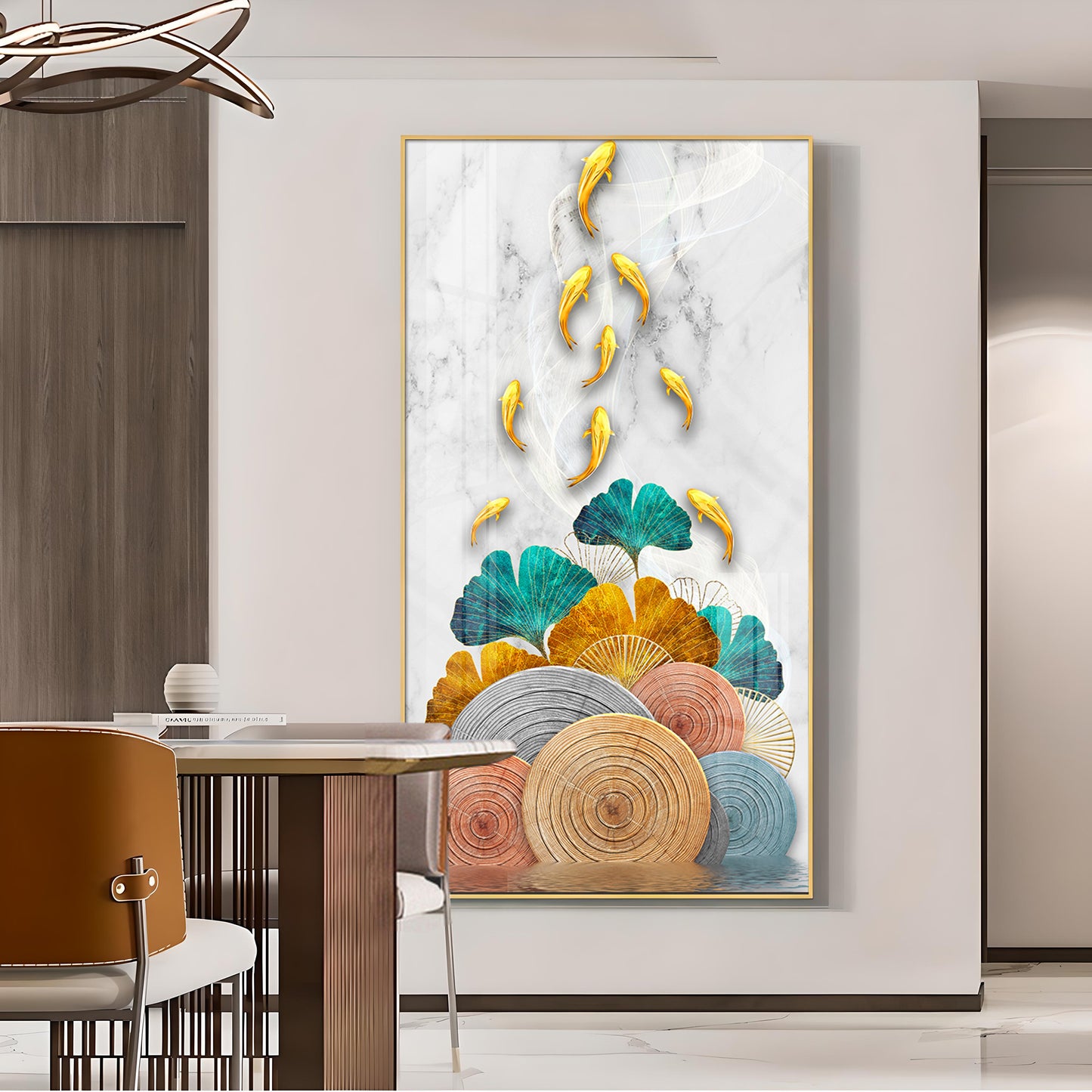 Chromatic Fish Glass Finish Vertical Wall Art