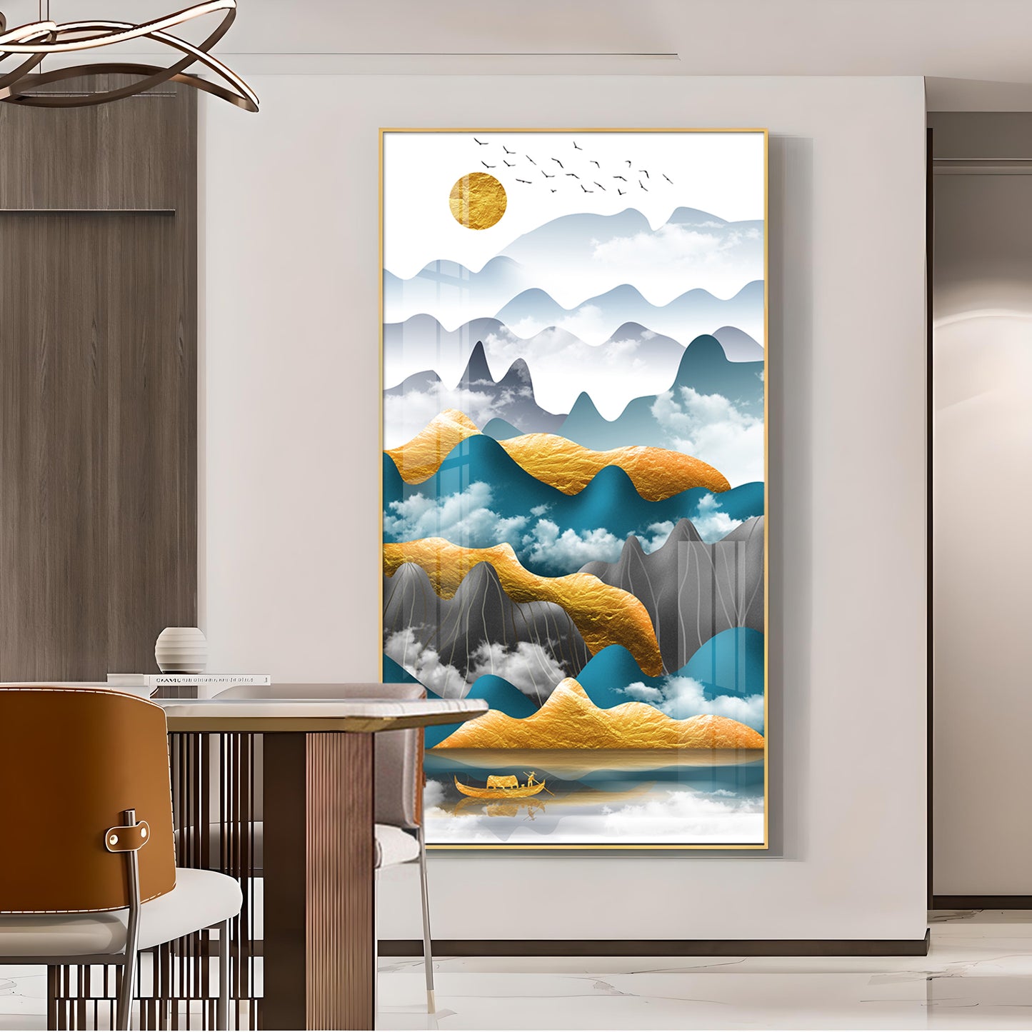 Mountains and Water Glass Finish Vertical Wall Art