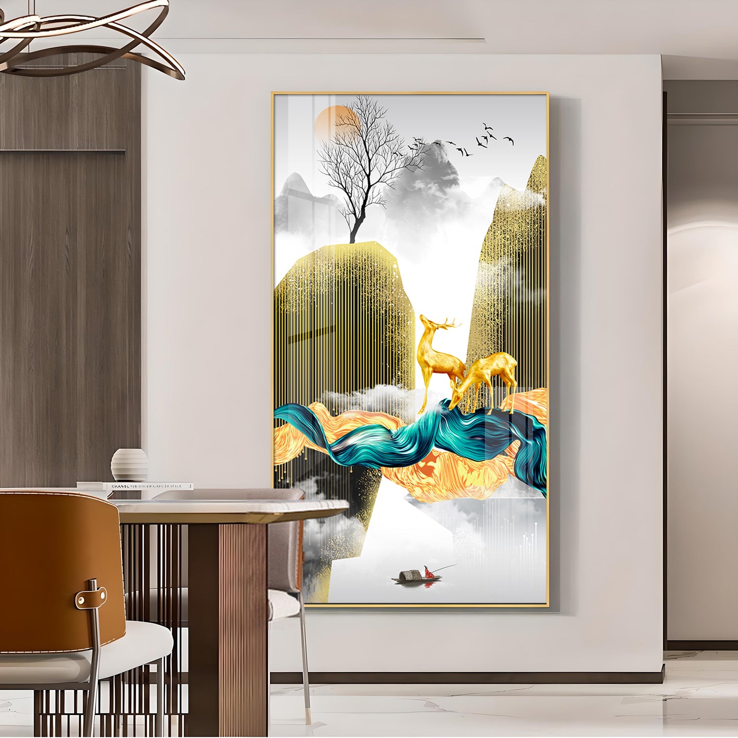 Deer In The Sky Glass Finish Vertical Wall Art