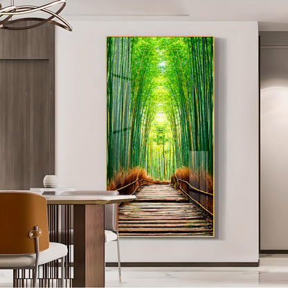 Harmony in Bamboo Trails Glass Finish Vertical Wall Art