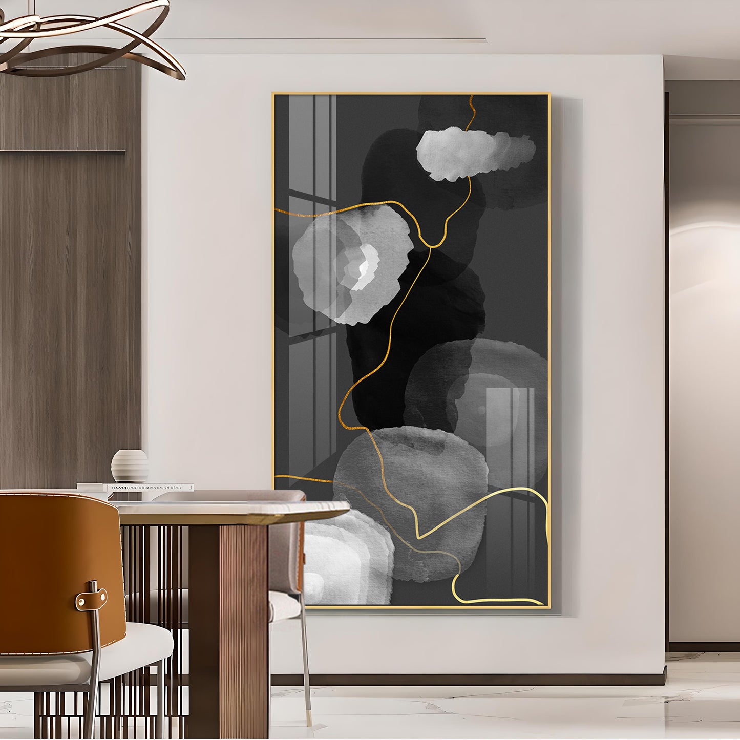 Black and White Symphony Glass Finish Vertical Wall Art