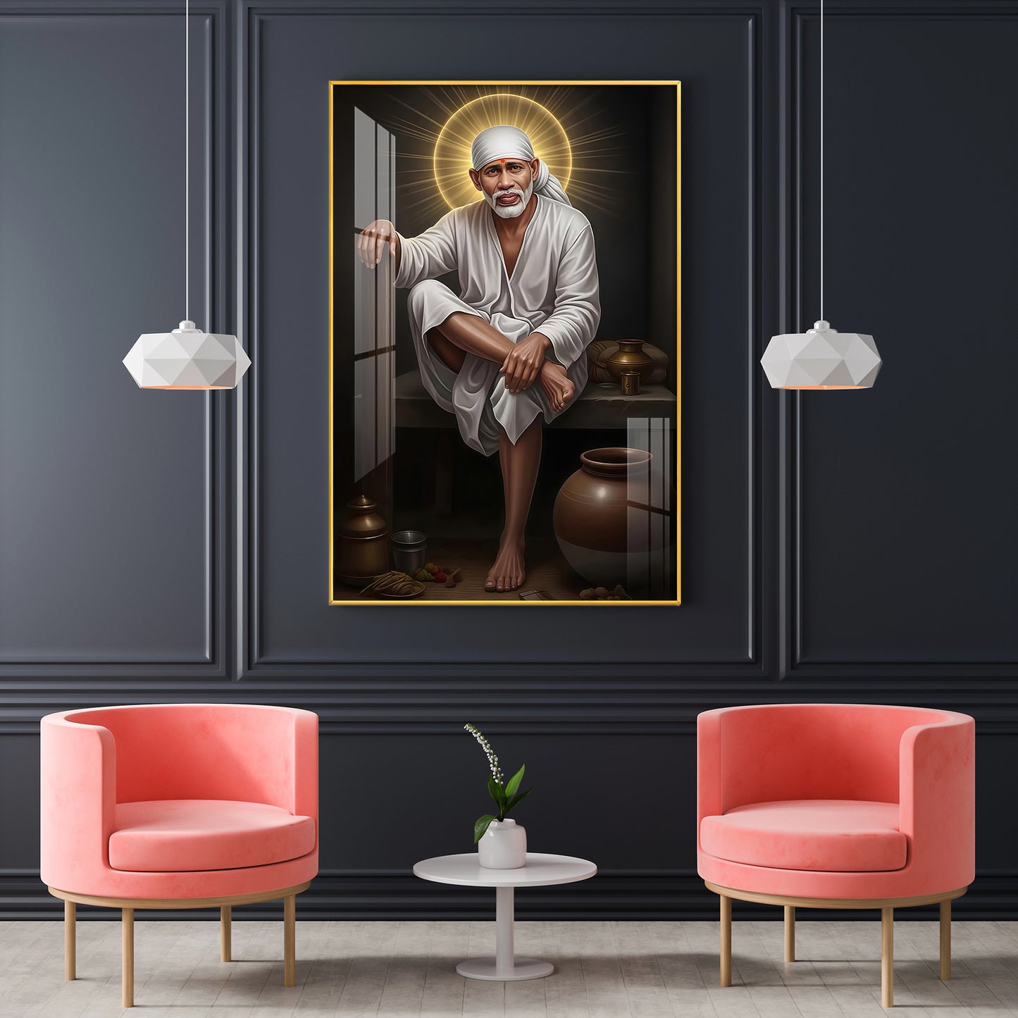 Sai Baba Glass Finish Vertical Wall Art