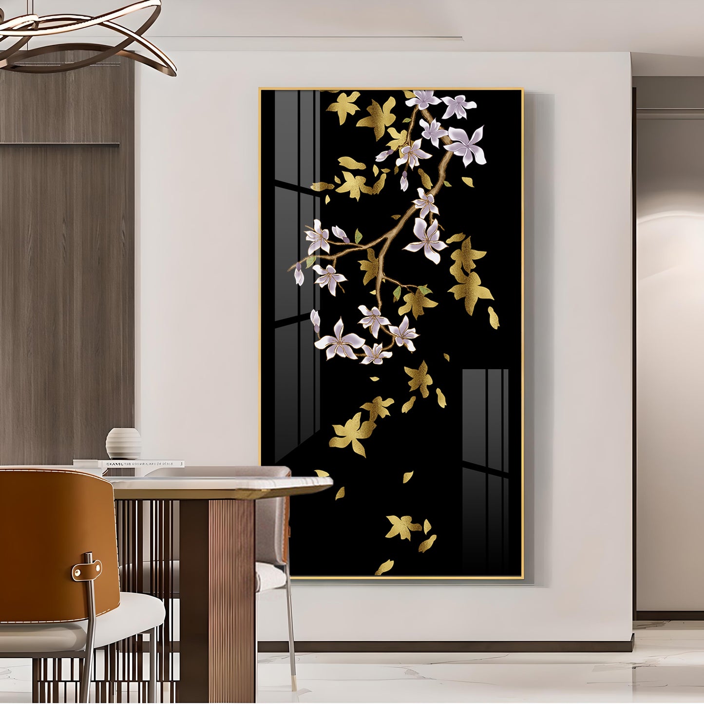 Ivory Bloom Glass Finish Vertical Wall Art