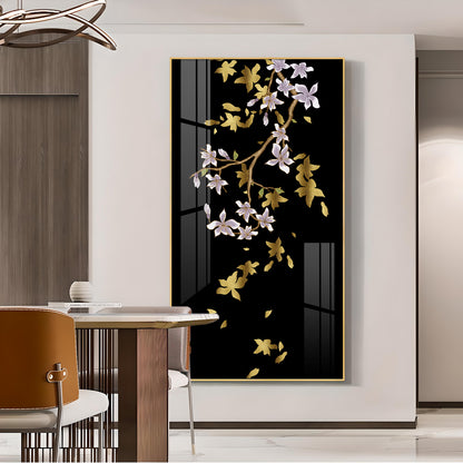 Ivory Bloom Glass Finish Vertical Wall Art