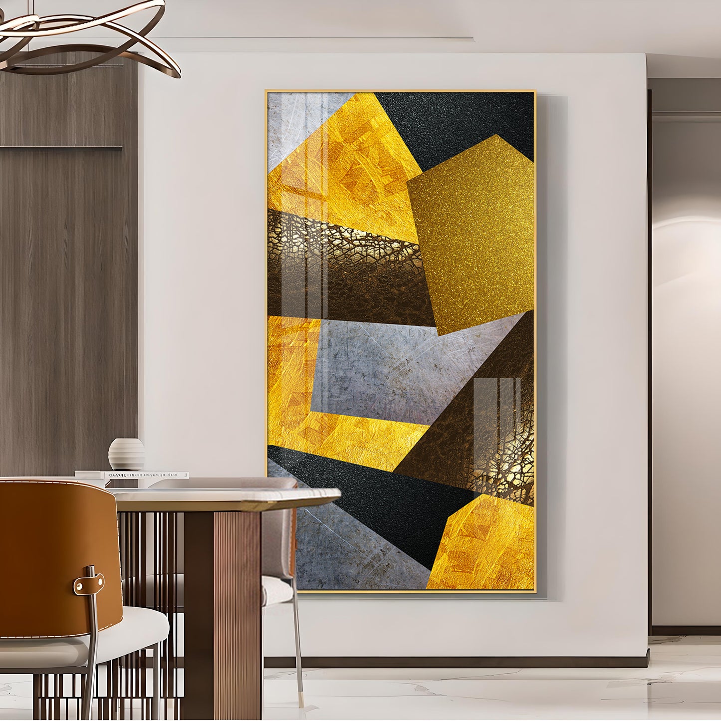 Black and Gold Abstract Vision Glass Finish Vertical Wall Art