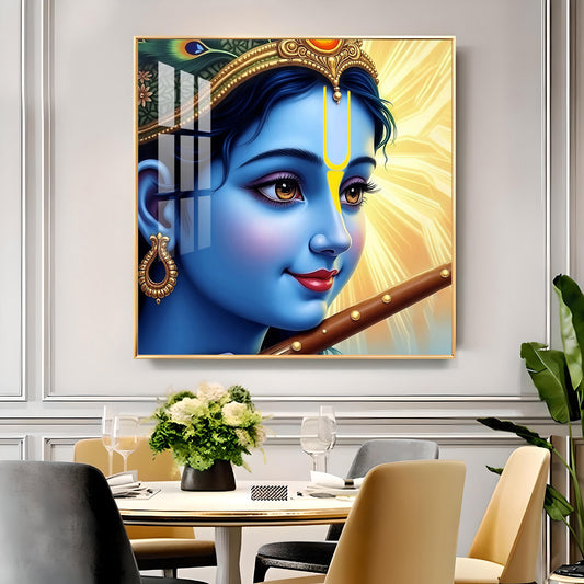 Shri Krishna Govind Glass Finish Square Wall Art