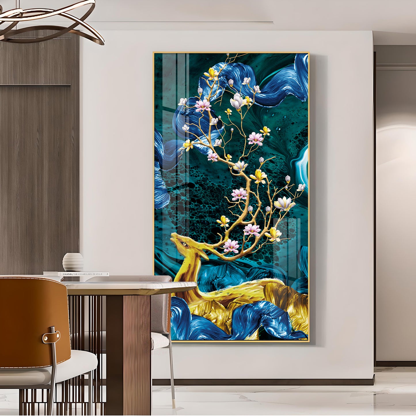 Deer’s Serenade Glass Finish Vertical Wall Art