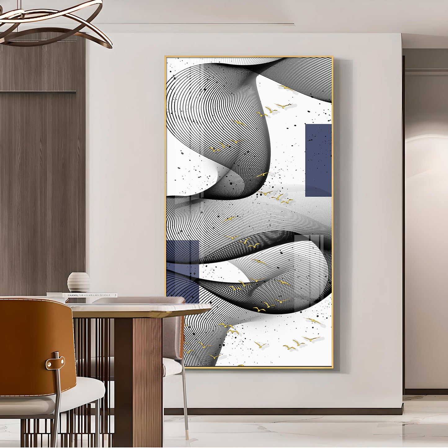 Elegant Waves Glass Finish Vertical Wall Art