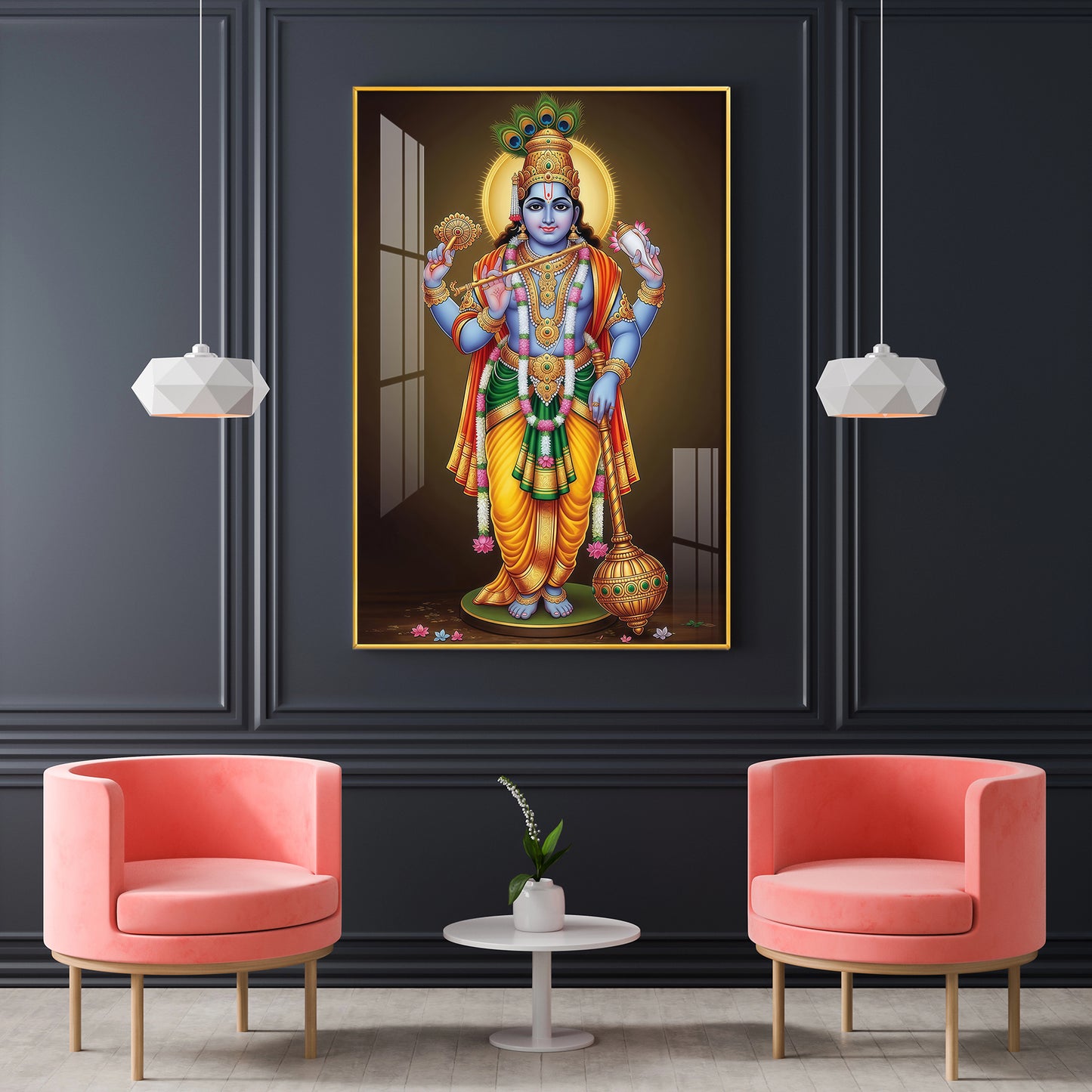 Bhagwan Vishnu Ji Glass Finish Vertical Wall Art