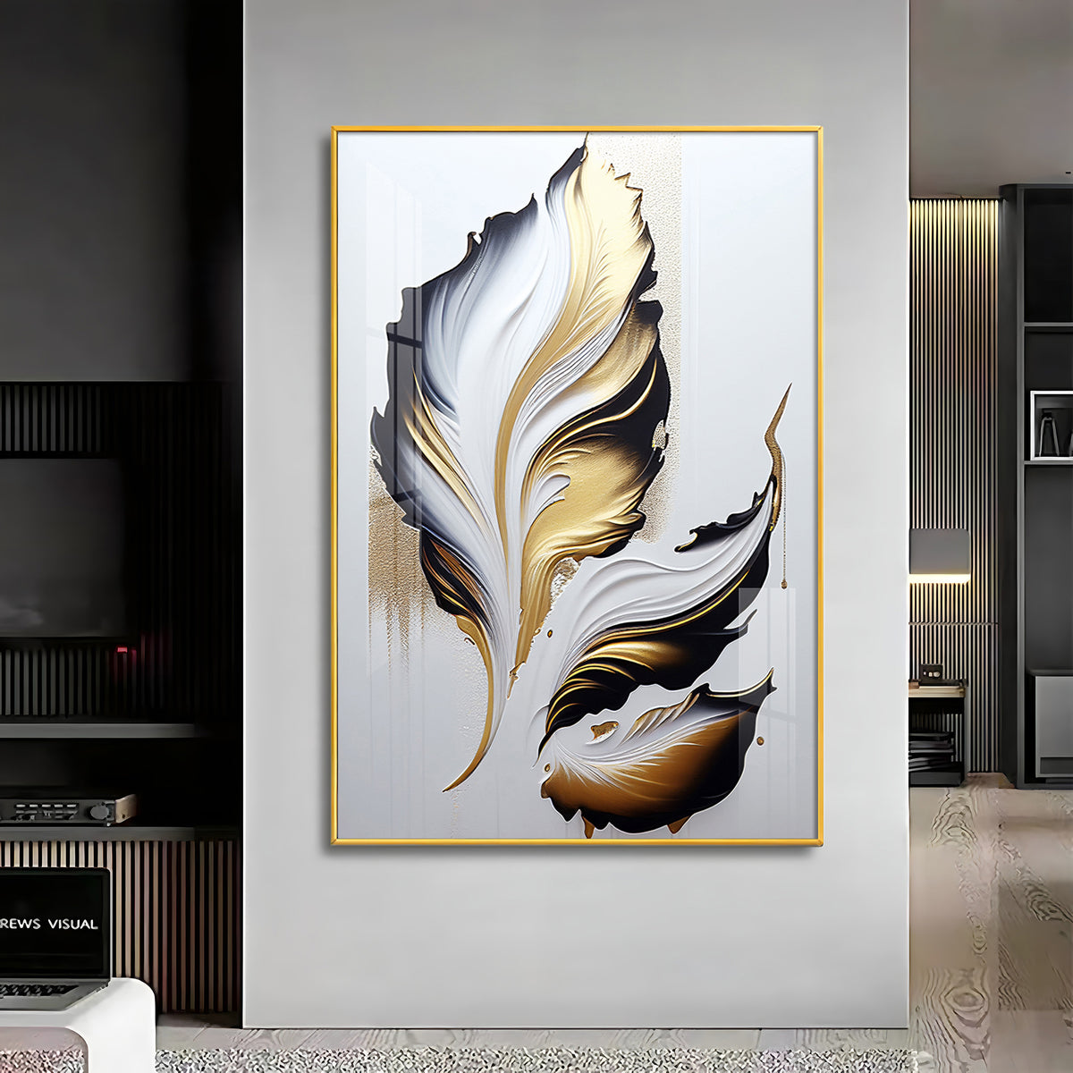 Luxe Leaf Art Glass Finish Vertical Wall Art